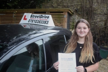Congratulations 'Freya Disney” who passed her driving test at Chippenham DTC, it was her “1st” attempt, just the “one” driving fault, we are ALL delighted for you.<br />
<br />
Congratulations from your instructor 'Philip' and ALL of us at StreetDrive (School of Motoring), may we wish you many years of safe driving - Passed Tuesday 19th November 2019.